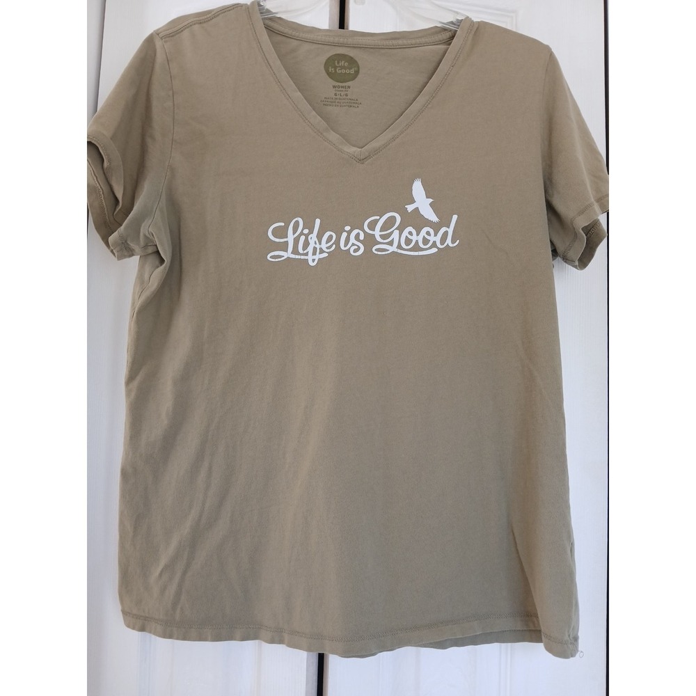 Life is Good Short Sleeve T-Shirt Women's  V Neck "Life Is GOOD"  Large